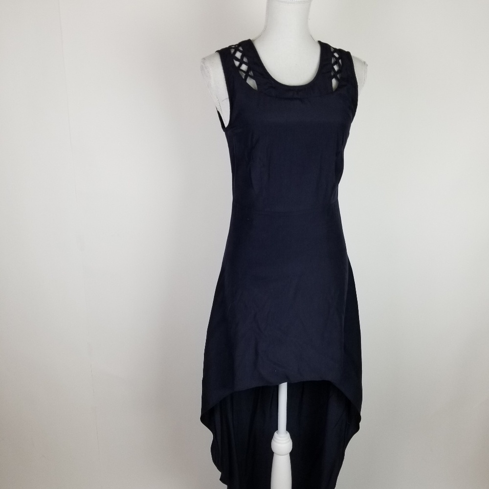 Blue High Low Dress With Detailed Shoulder